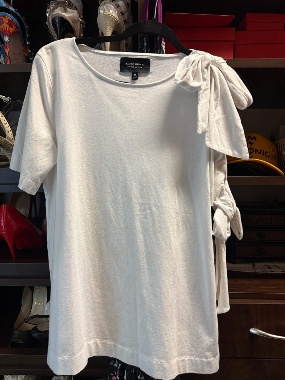 Banana Republic Cream Short-Sleeve Tie-Shoulder Tunic
